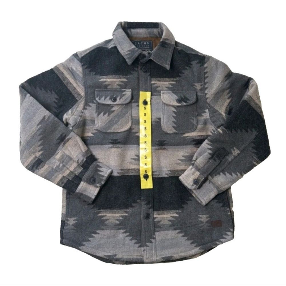 Jachs Men’s S Aztec Patterned Wool Blend Heavyweight Shacket Sherpa Lined Tan